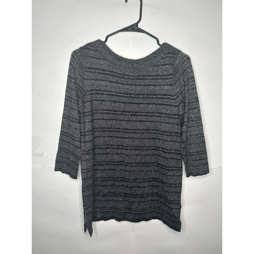 Worthington Women’s 3/4 Sleeve Sparkle Pull Over Sweater Black/Gray Size Medium